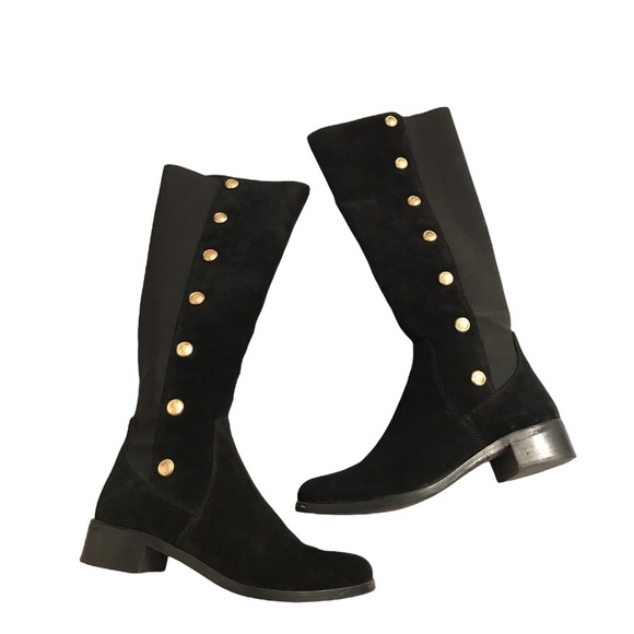***SOLD!***EUC Vince Camuto Vacilla suede black gold button riding boots 7 - Picture 3 of 7